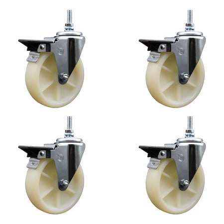 Service Caster 5 Inch Nylon 38 Inch Threaded Stem Caster Set with Brake SCC-TS20S514-NYS-PLB-381615-4